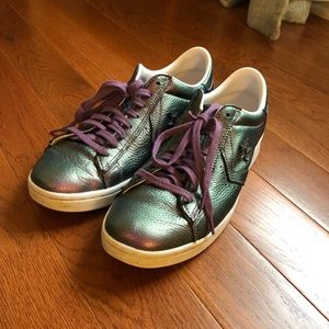 Purple Iridescent Converse Shoes with purple laces